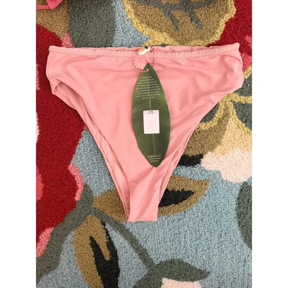 Farm Rio Rose Pink High Rise Cheeky Bikini Bottom NWT Size M $90